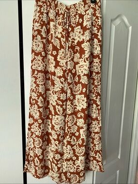 Paper Crane Rust and Cream Floral Wide-Leg Pants